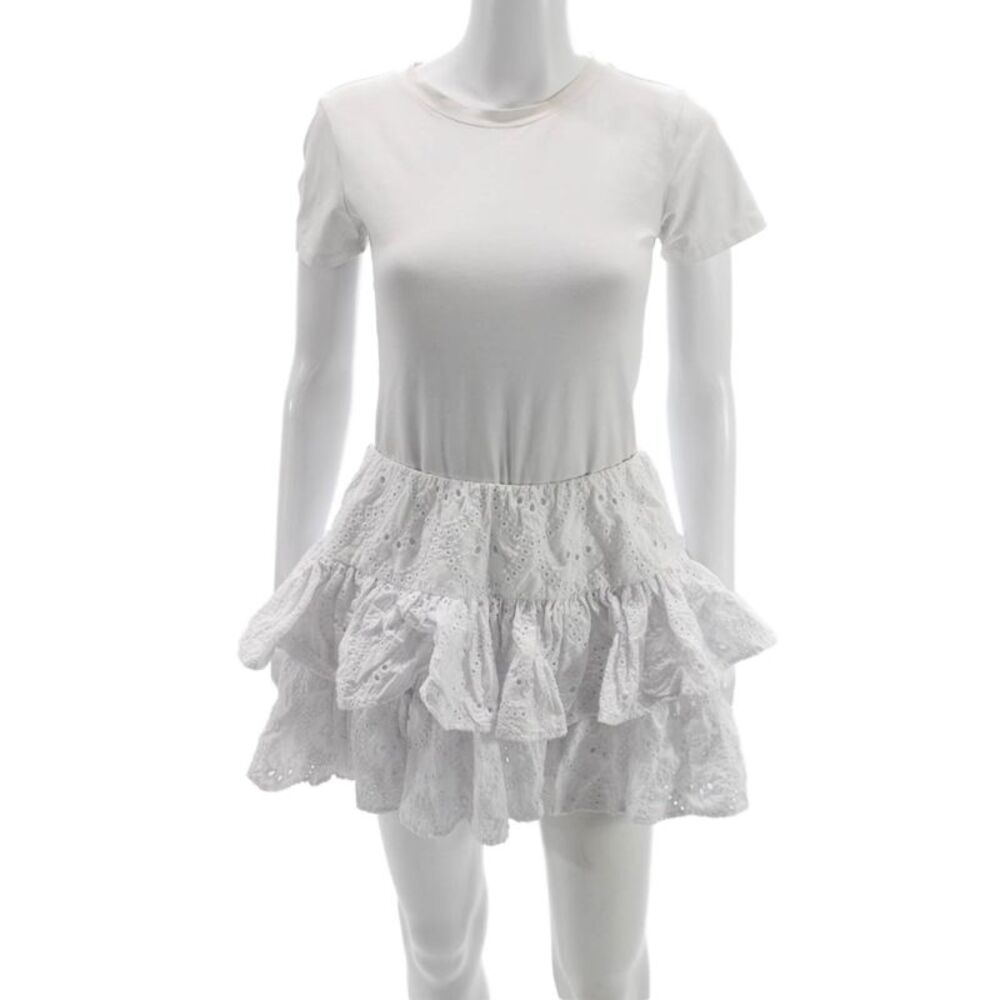 Caroline Constas Womens White Eyelet Flare Skirt Short Bohemian Size S
